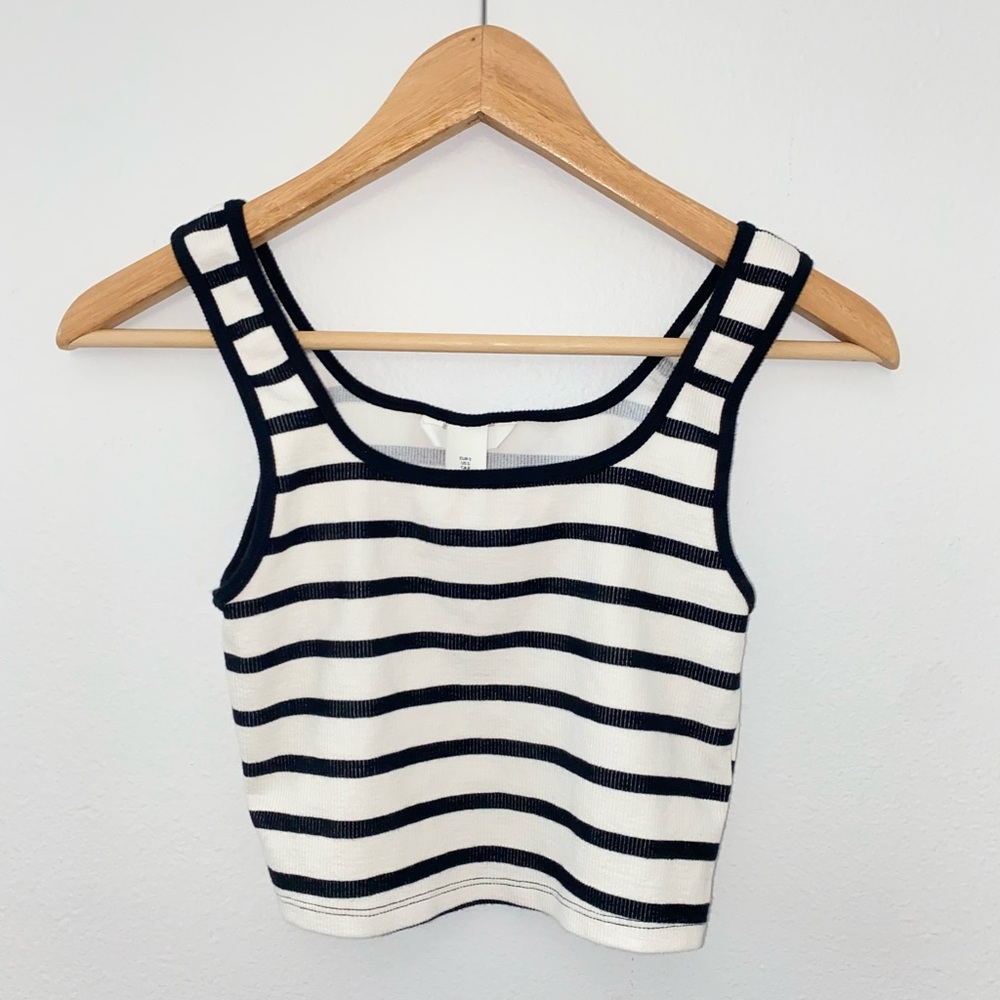 Striped Black and White Cropped Tank Top